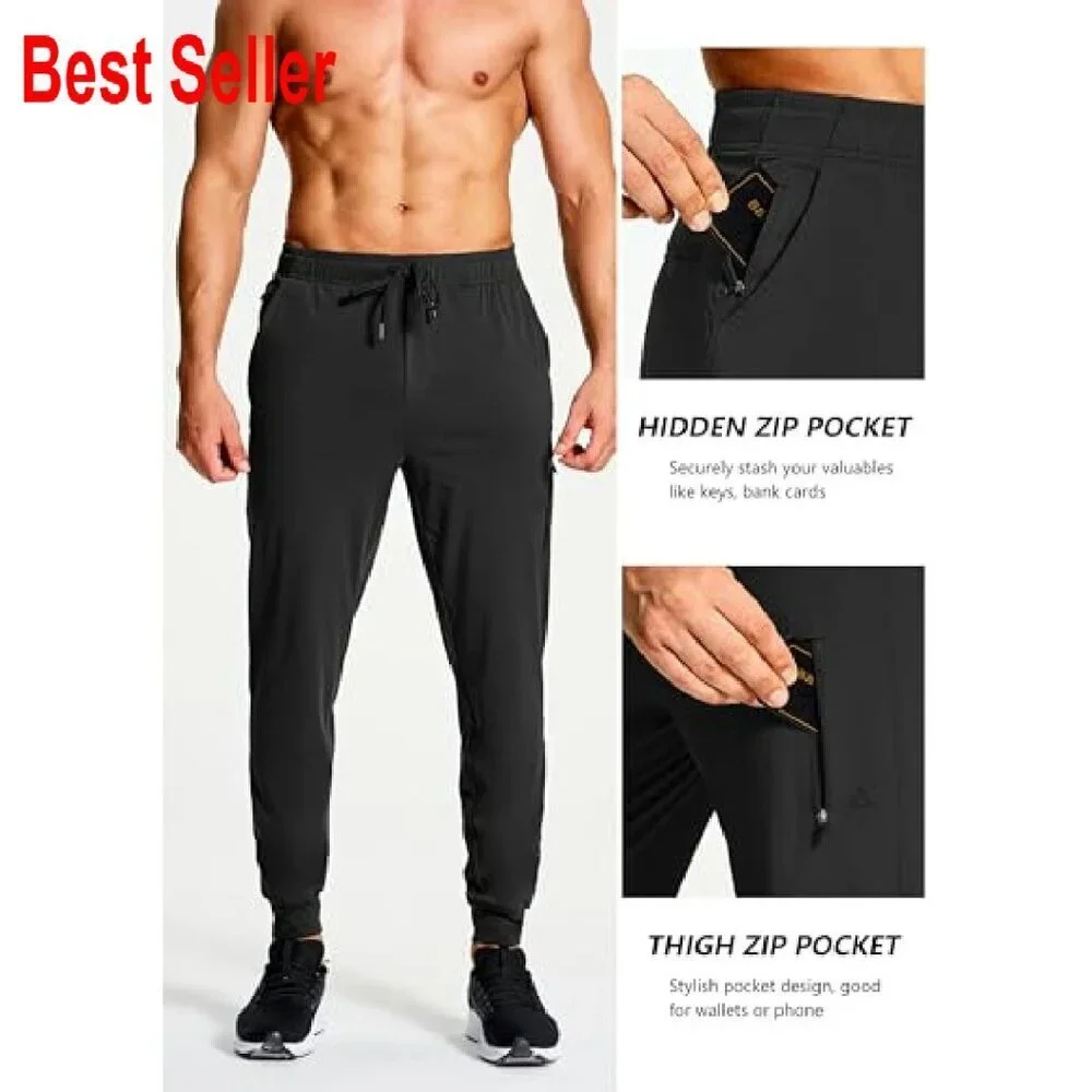 Men's Athletic Joggers Stretch Sweatpants Zipper Pockets Workout Gym Running